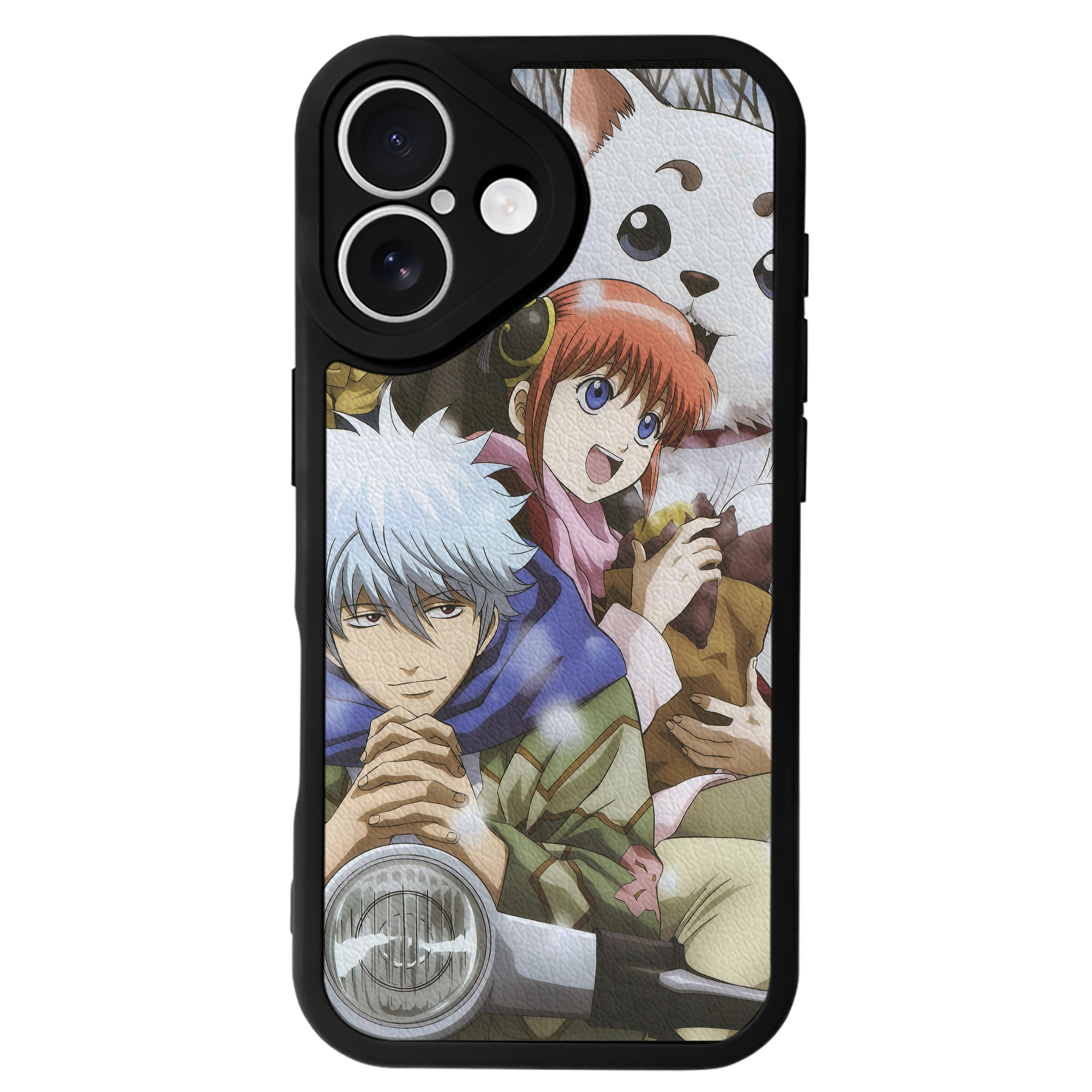 （画像用） ぎんたま 坂田銀時（さかたぎんとき） 神楽 志村新八（しむら しんぱち） GINTAMA Sakata Gintoki Kagura Shimura Shinpachi 【iPhone 16シリーズ対応】シリコンスマホケース（レザー調） 材質：シリコン
